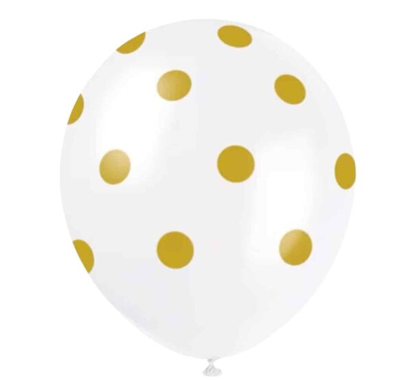 Unique Party White Gold Polka Dot Party Latex Balloons - Pack of 6