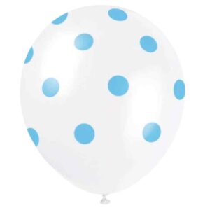 Unique Party White With Powder Blue Polka Dot Latex Balloons - Pack of 6 Unique Party White With Powder Blue Polka Dot Latex Balloons - Pack of 6