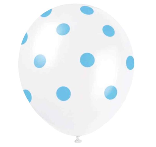 Unique Party White With Powder Blue Polka Dot Latex Balloons - Pack of 6 Unique Party White With Powder Blue Polka Dot Latex Balloons - Pack of 6