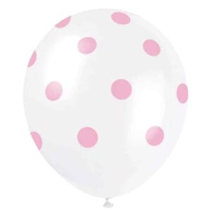 Unique Party White With Pink Polka Dot Latex Balloons - Pack of 6 Unique Party White With Pink Polka Dot Latex Balloons - Pack of 6