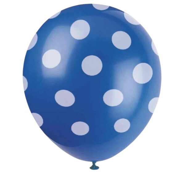 Unique Party Royal Blue Polka Dot Latex Balloons - Pack of 6 Unique Party Royal Blue Polka Dot Latex Balloons - Pack of 6