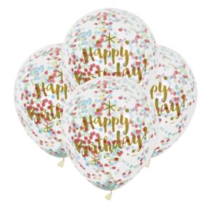 Unique Party Clear Gold Happy Birthday Biodegradable Latex Balloons With Multi Colour Confetti 30cm / 12 In - Pack Of 6 Unique Party Clear Gold Happy Birthday Biodegradable Latex Balloons With Multi Colour Confetti 30cm / 12 In - Pack Of 6