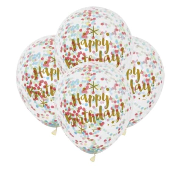 Unique Party Clear Gold Happy Birthday Biodegradable Latex Balloons With Multi Colour Confetti 30cm / 12 In - Pack Of 6 Unique Party Clear Gold Happy Birthday Biodegradable Latex Balloons With Multi Colour Confetti 30cm / 12 In - Pack Of 6