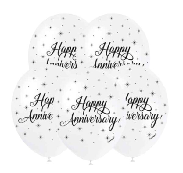 Unique Party Happy Anniversary Biodegradable Latex Balloons 30cm / 12 In - Pack Of 5