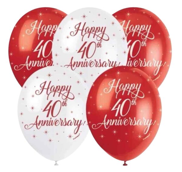 Unique Party Happy 40th Ruby Anniversary Biodegradable Assorted Latex Balloons 30cm / 12 In - Pack Of 5 Unique Party Happy 40th Ruby Anniversary Biodegradable Assorted Latex Balloons 30cm / 12 In - Pack Of 5