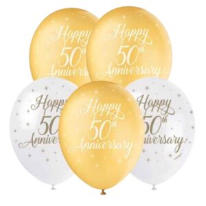 Unique Party Happy 50th Gold Anniversary Biodegradable Latex Balloons 30cm / 12 In - Pack Of 5 Unique Party Happy 50th Gold Anniversary Biodegradable Latex Balloons 30cm / 12 In - Pack Of 5