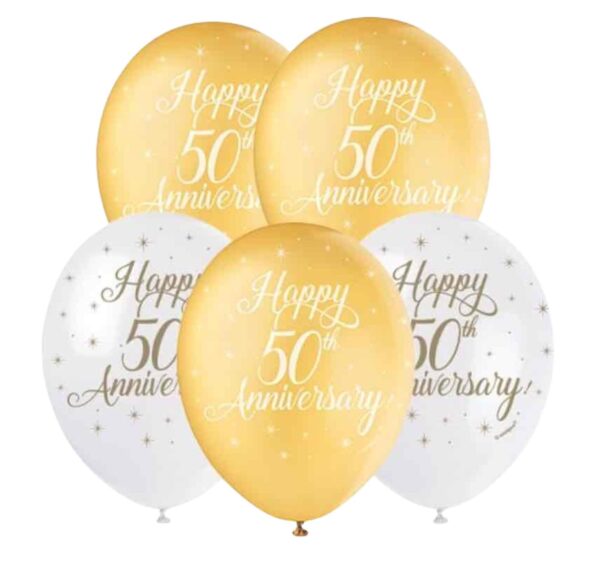 Unique Party Happy 50th Gold Anniversary Biodegradable Latex Balloons 30cm / 12 In - Pack Of 5