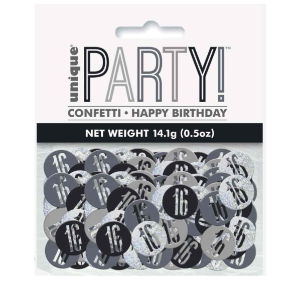 Black Glitz '16th Birthday' Holographic Assorted Table Confetti