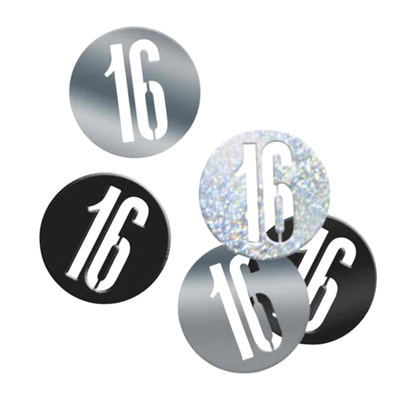 Black Glitz '16th Birthday' Holographic Assorted Table Confetti