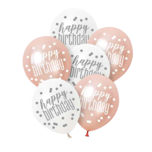 Rose Gold Glitz Platinum & Pearl Happy Birthday Latex Balloons 30cm / 12 In - Pack Of 6 Rose Gold Glitz Platinum & Pearl Happy Birthday Latex Balloons 30cm / 12 In - Pack Of 6