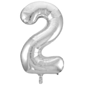 Unique Silver Glitz Foil Number 2 Balloon – 34″