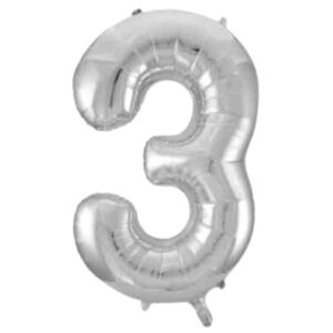 Unique Silver Glitz Foil Number 3 Balloon – 34″