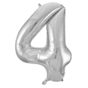Unique Silver Glitz Foil Number 4 Balloon – 34″