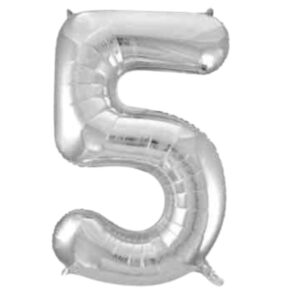 Unique Silver Glitz Foil Number 5 Balloon – 34″