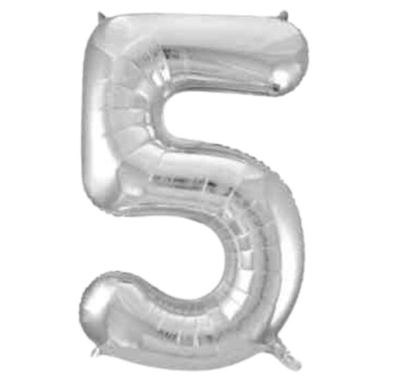 Unique Silver Glitz Foil Number 5 Balloon – 34″