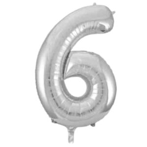 Unique Silver Glitz Foil Number 6 Balloon – 34″