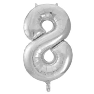 Unique Silver Glitz Foil Number 8 Balloon – 34″