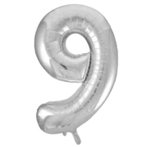 Unique Silver Glitz Foil Number 9 Balloon – 34″