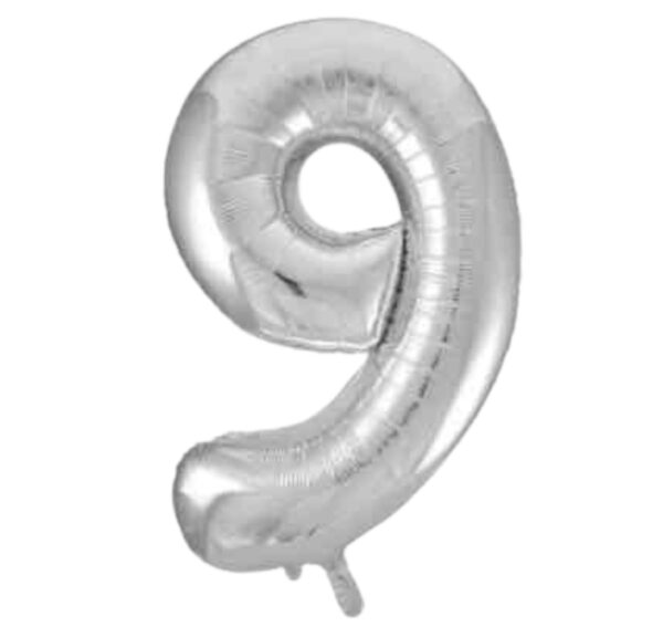 Unique Silver Glitz Foil Number 9 Balloon – 34″ Unique Silver Glitz Foil Number 9 Balloon – 34″